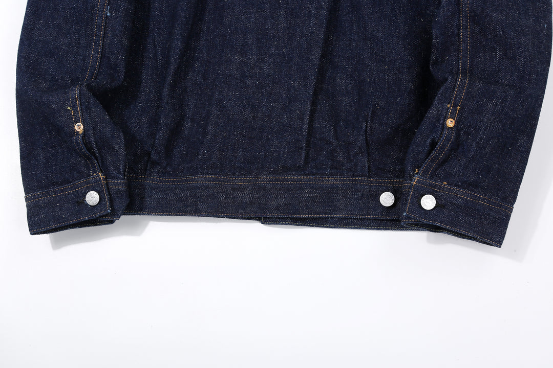 Samurai Jeans S101AX "AI Plus" Natural Indigo Mixed 18oz Selvedge Denim Jacket Hem Back View