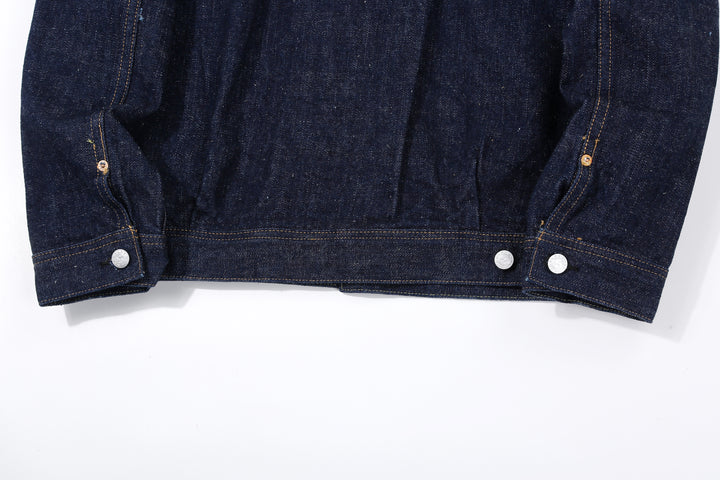 Samurai Jeans S101AX "AI Plus" Natural Indigo Mixed 18oz Selvedge Denim Jacket Hem Back View