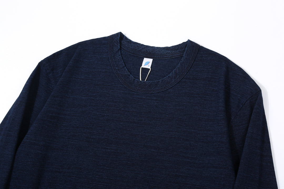 Pure Blue Japan LS-5011-D indigo jersey long sleeve T-shirt dark indigo slub cotton Japan crew neck