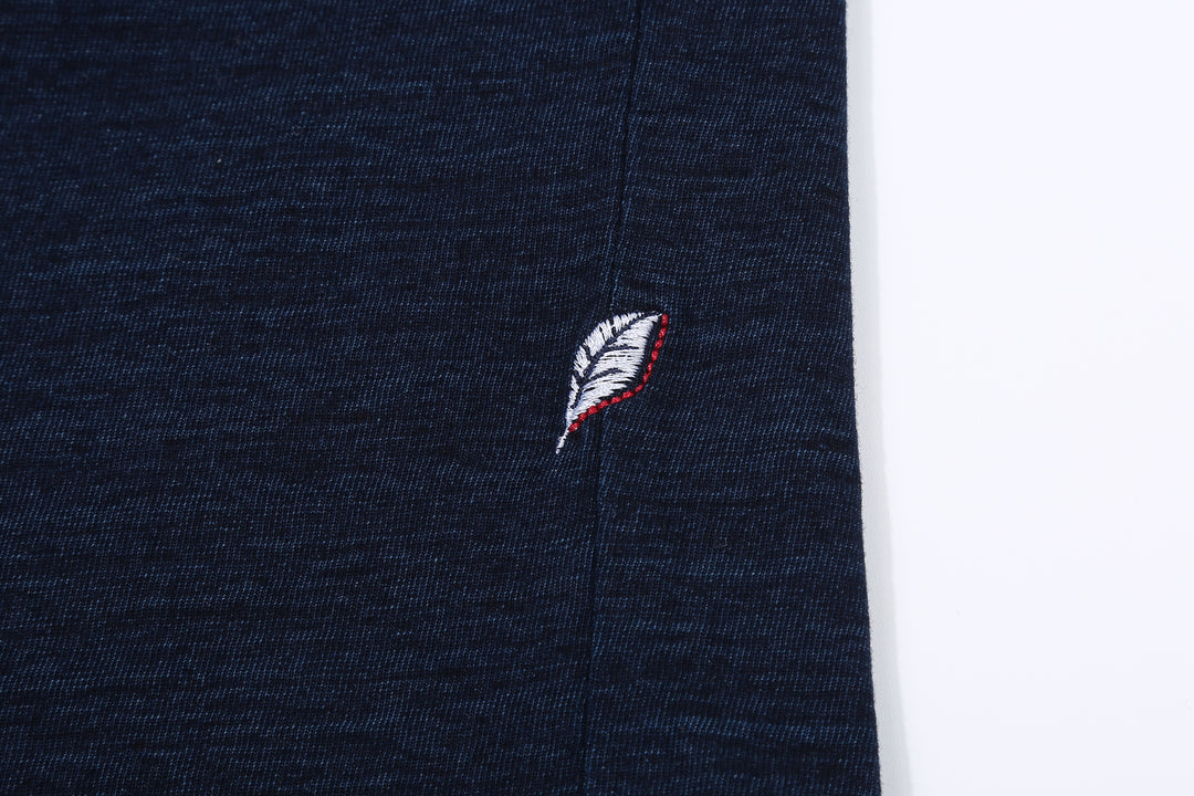 Pure Blue Japan LS-5011-D indigo jersey long sleeve T-shirt dark indigo slub cotton Japan leaf embroidery