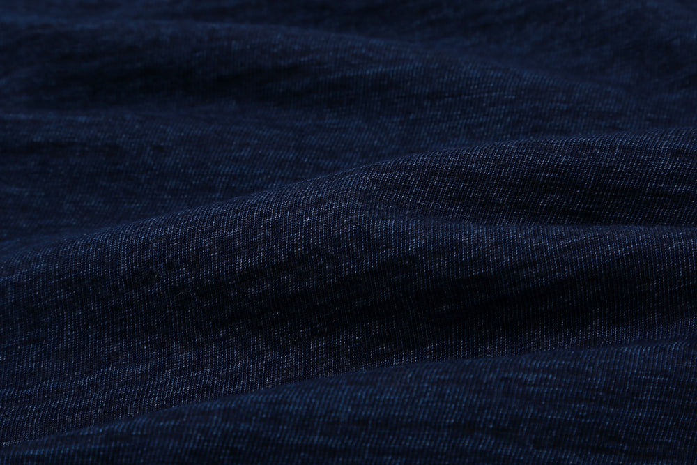 Pure Blue Japan LS-5011-D indigo jersey long sleeve T-shirt dark indigo slub cotton Japan close up