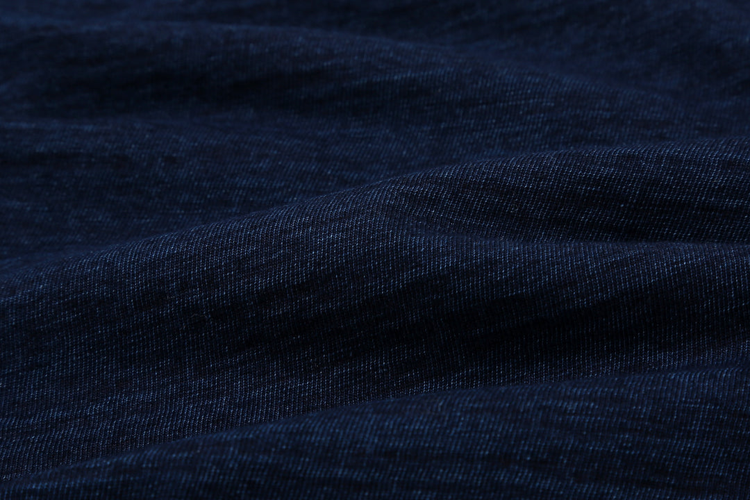 Pure Blue Japan LS-5011-D indigo jersey long sleeve T-shirt dark indigo slub cotton Japan close up
