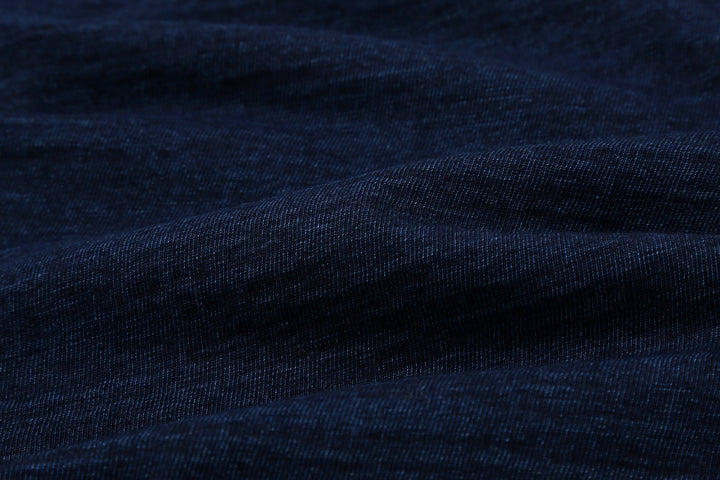 Pure Blue Japan LS-5011-D indigo jersey long sleeve T-shirt dark indigo slub cotton Japan close up