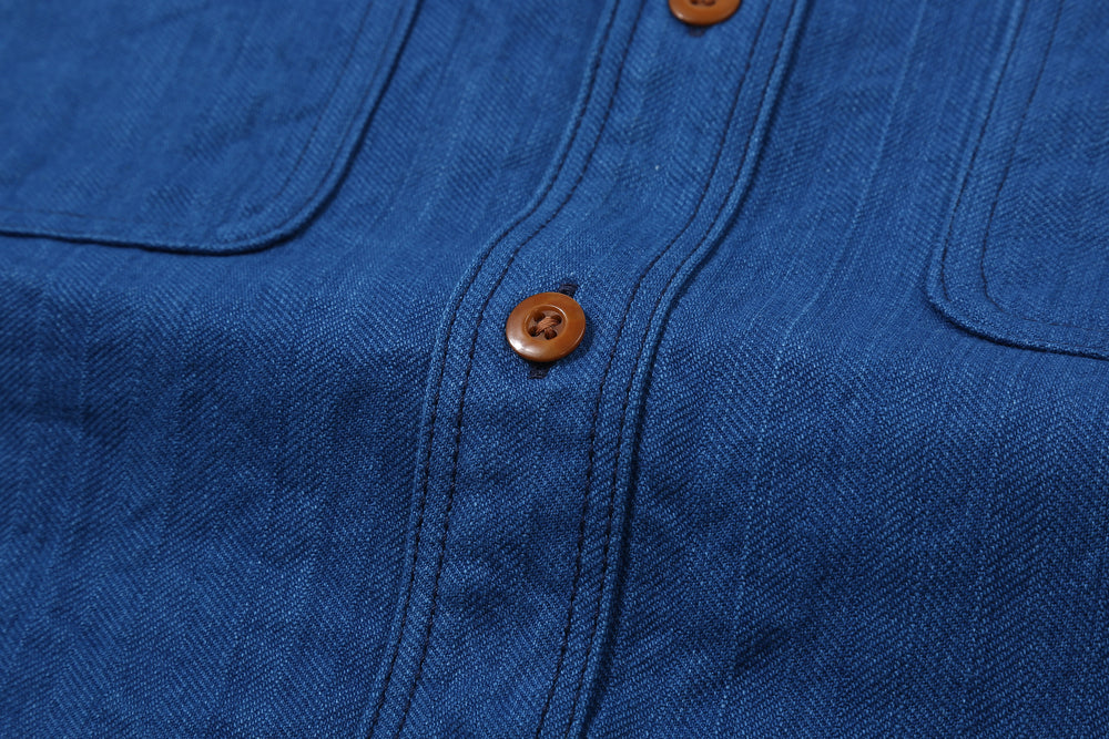 Samurai Jeans SSS25-AHBW Asagi natural indigo herringbone work shirt button