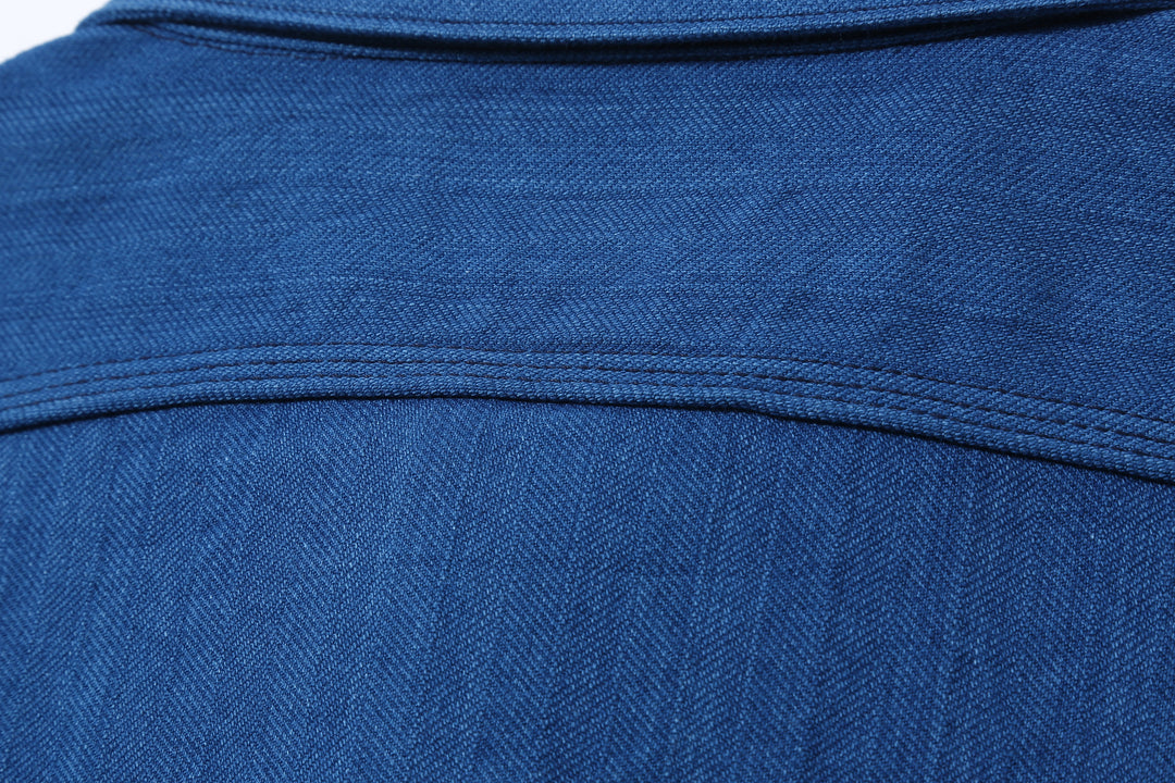Samurai Jeans SSS25-AHBW Asagi natural indigo herringbone work shirt back yoke