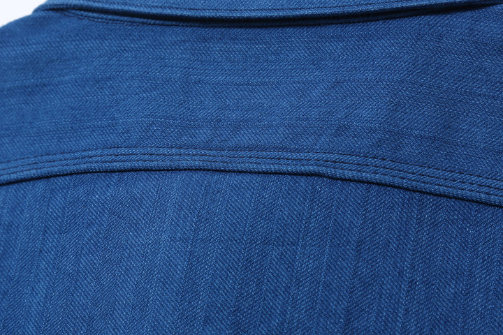 Samurai Jeans SSS25-AHBW Asagi natural indigo herringbone work shirt back yoke