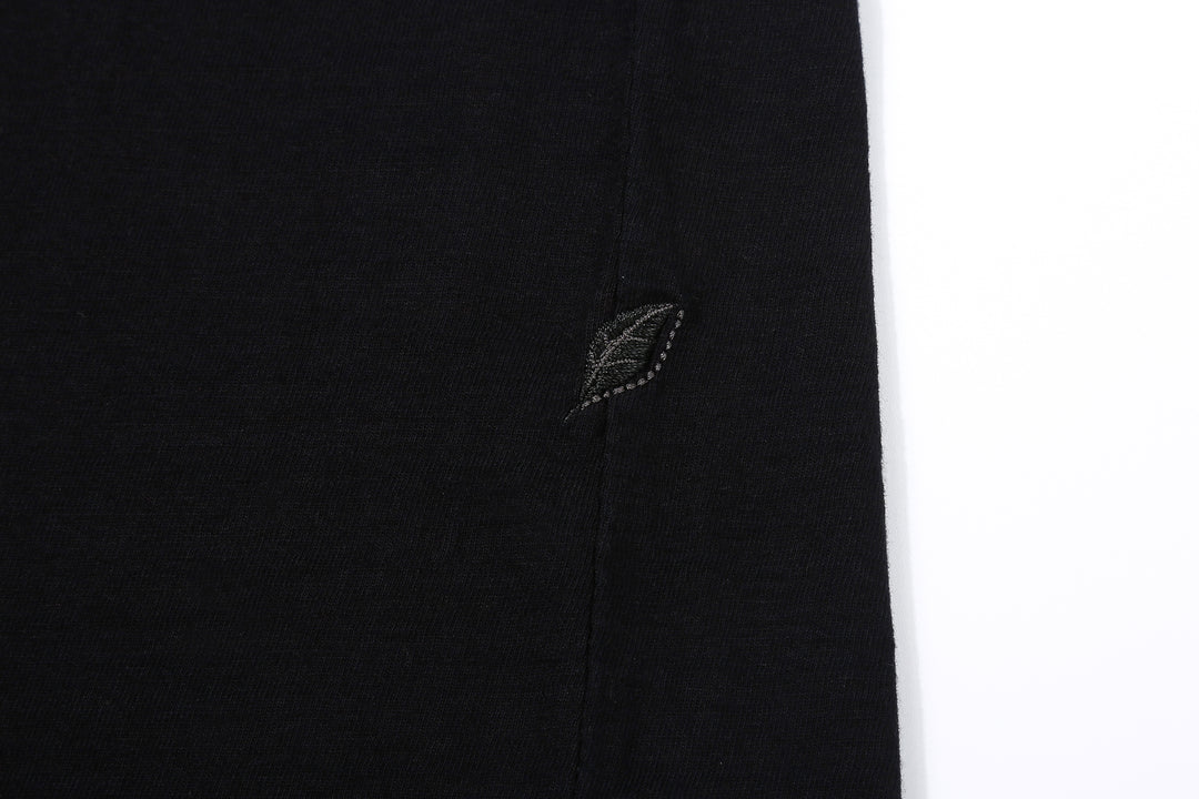 Pure Blue Japan LS-5011-IDBK indigo black jersey long sleeve T-shirt fading cotton Japan leaf embroidery