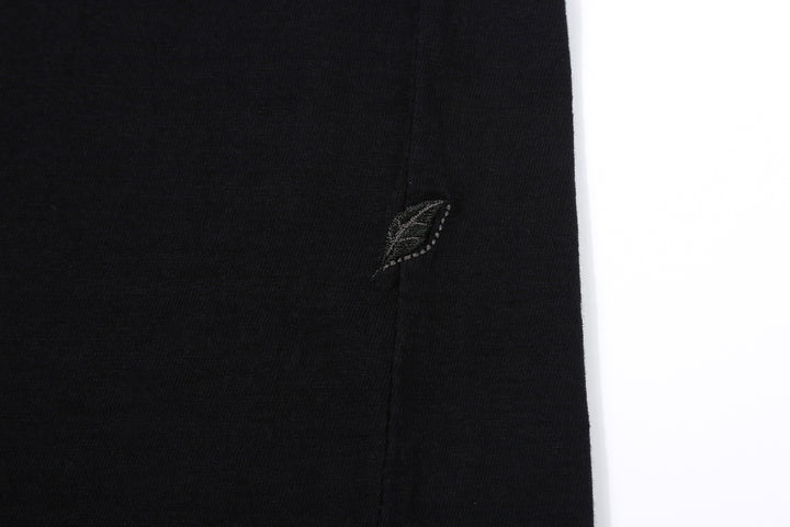 Pure Blue Japan LS-5011-IDBK indigo black jersey long sleeve T-shirt fading cotton Japan leaf embroidery