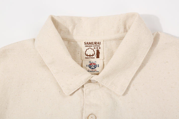 Samurai Jeans SJST-SC04 Samurai Cotton Polo Shirt Made in Japan Natural Collar