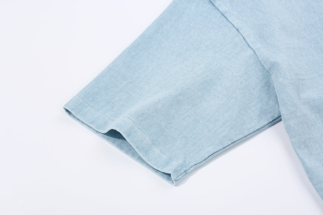 Dubble Works 37001-PD Stand Wheeler Heavyweight T-Shirt - Pigment Dyed Made in Japan Neck Detail Sleeve Sax Blue