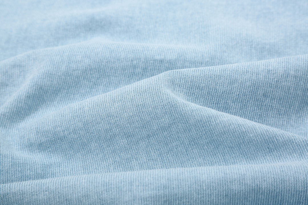 Dubble Works 37001-PD Stand Wheeler Heavyweight T-Shirt - Pigment Dyed Made in Japan Fabric Close Up Sax Blue