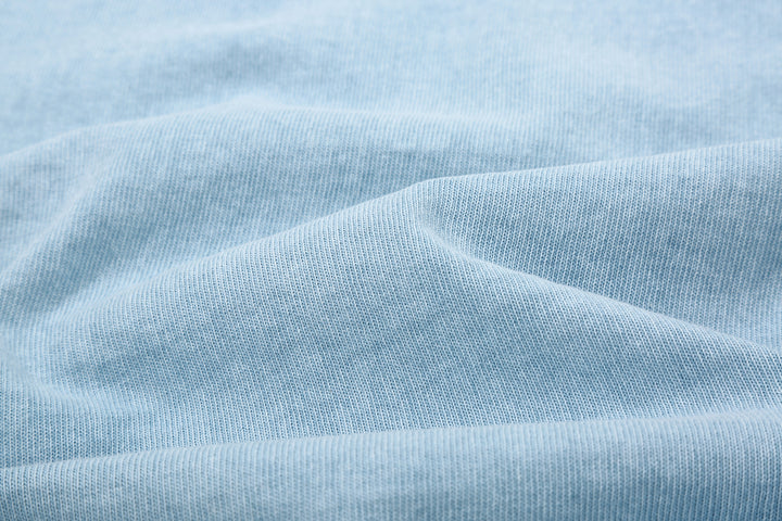 Dubble Works 37001-PD Stand Wheeler Heavyweight T-Shirt - Pigment Dyed Made in Japan Fabric Close Up Sax Blue
