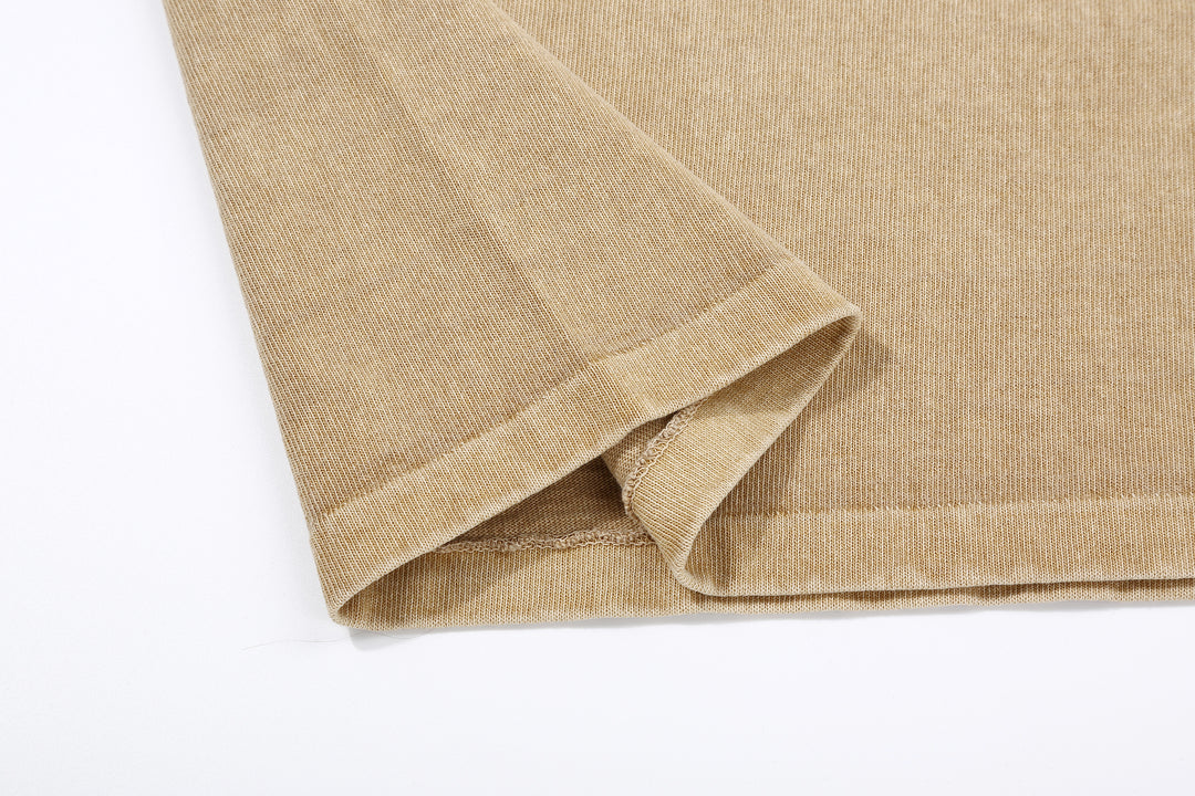 Dubble Works 37001-PD Stand Wheeler Heavyweight T-Shirt - Pigment Dyed Made in Japan Neck Detail Hem Dark Beige