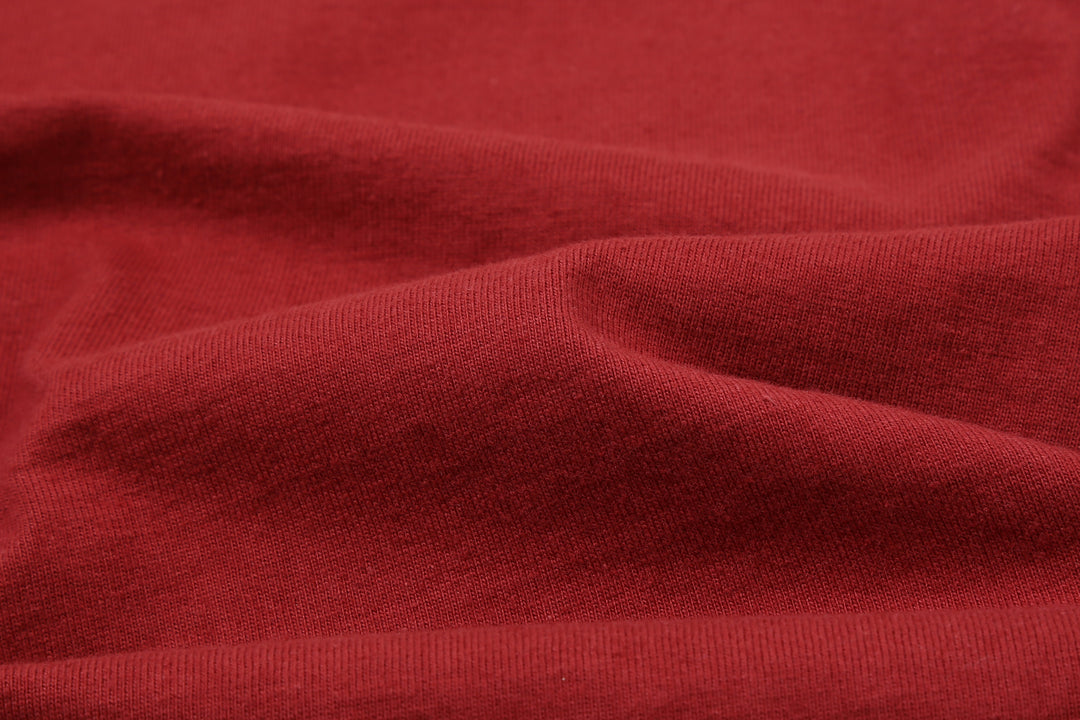 The Flat Head FN-THC-054SP eagle embroidery style print T-shirt light red fabric close up