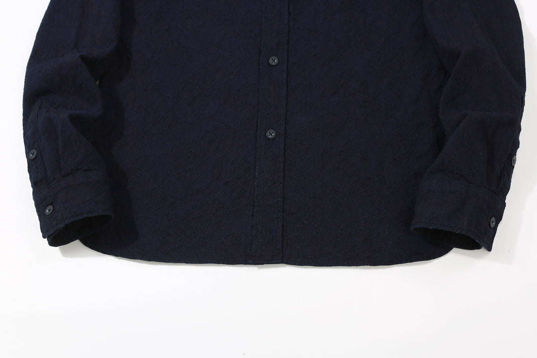 Pure Blue Japan 2226-2 Indigo Paisley Jacquard Shirt – Lower Front and Cuffs