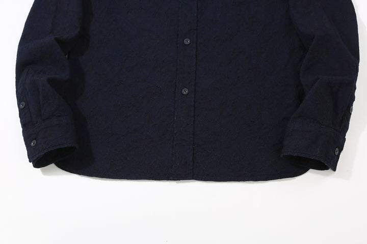 Pure Blue Japan 2226-2 Indigo Paisley Jacquard Shirt – Lower Front and Cuffs