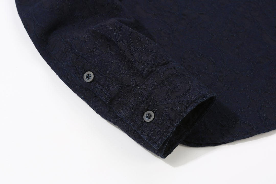 Pure Blue Japan 2226-2 Indigo Paisley Jacquard Shirt – Angled Cuff and Sleeve Placket Detail