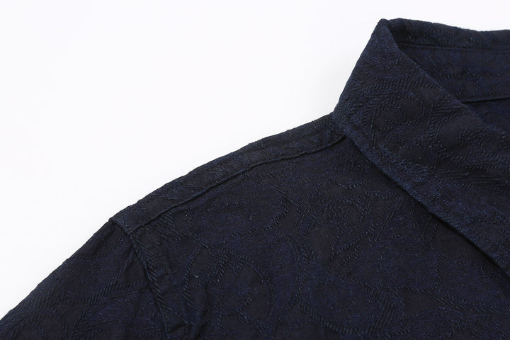 Pure Blue Japan 2226-2 Indigo Paisley Jacquard Shirt – Shoulder Seam and Woven Pattern