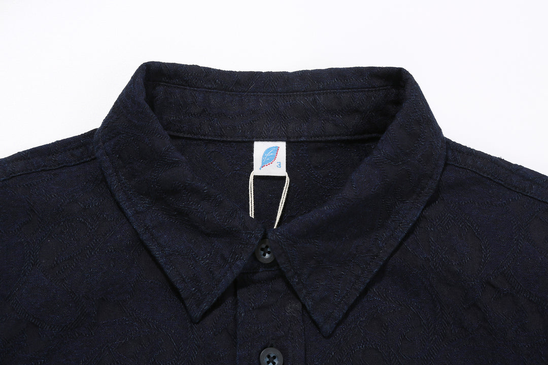 Pure Blue Japan 2226-2 Indigo Paisley Jacquard Shirt – Collar and Brand Label