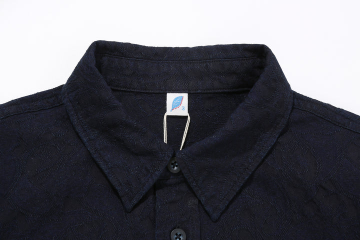 Pure Blue Japan 2226-2 Indigo Paisley Jacquard Shirt – Collar and Brand Label