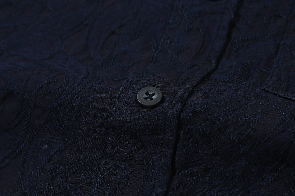 Pure Blue Japan 2226-2 Indigo Paisley Jacquard Shirt – Shell Button and Fabric Texture
