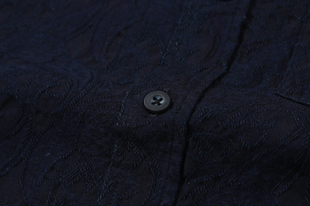 Pure Blue Japan 2226-2 Indigo Paisley Jacquard Shirt – Shell Button and Fabric Texture