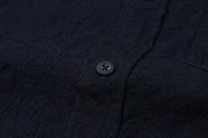 Pure Blue Japan 2226-2 Indigo Paisley Jacquard Shirt – Shell Button and Fabric Texture