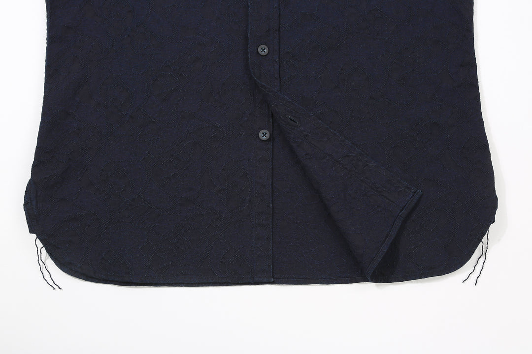 Pure Blue Japan 2226-2 Indigo Paisley Jacquard Shirt – Curved Hem and Lower Front Placket