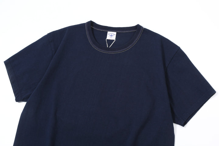 The Flat Head FN-THC-054SP eagle embroidery style print T-shirt navy front view detail