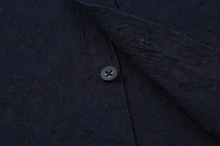 Pure Blue Japan 2226-2 Indigo Paisley Jacquard Shirt – Front Placket Button and Buttonhole