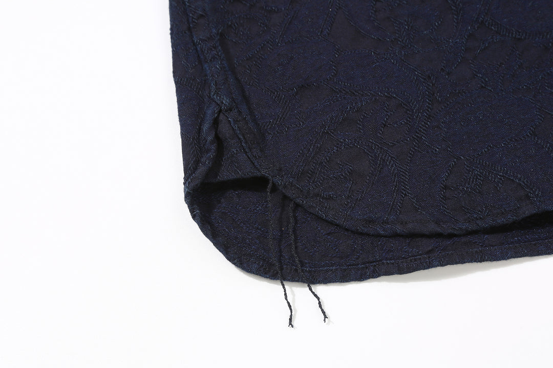 Pure Blue Japan 2226-2 Indigo Paisley Jacquard Shirt – Side Gusset and Chain Stitch Run-Off