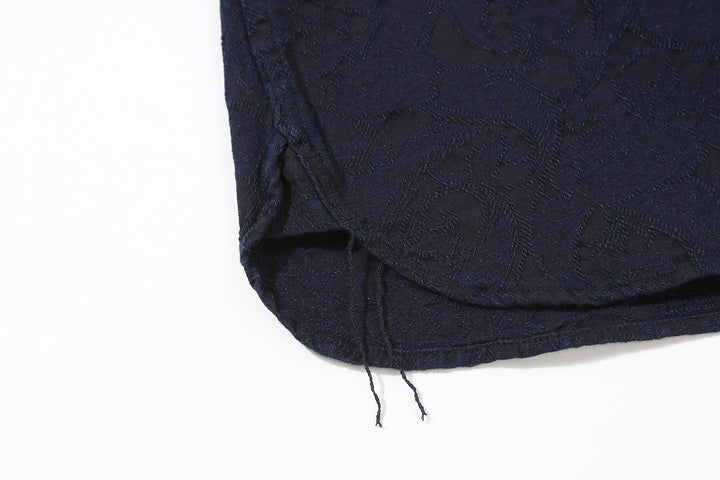 Pure Blue Japan 2226-2 Indigo Paisley Jacquard Shirt – Side Gusset and Chain Stitch Run-Off