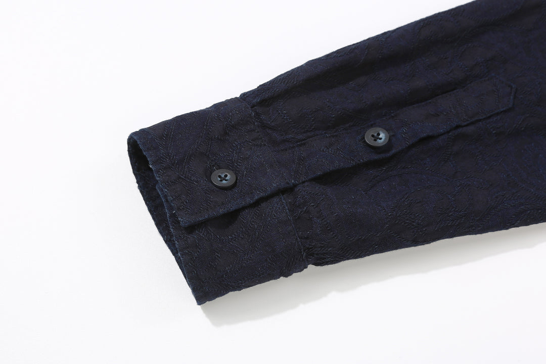 Pure Blue Japan 2226-2 Indigo Paisley Jacquard Shirt – Buttoned Cuff and Sleeve Placket