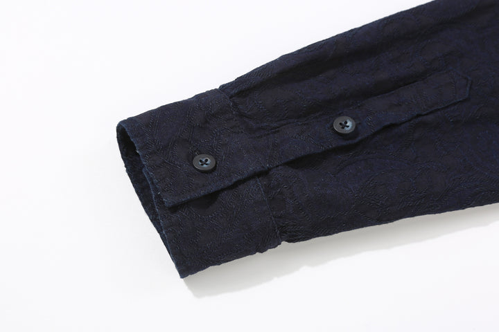 Pure Blue Japan 2226-2 Indigo Paisley Jacquard Shirt – Buttoned Cuff and Sleeve Placket