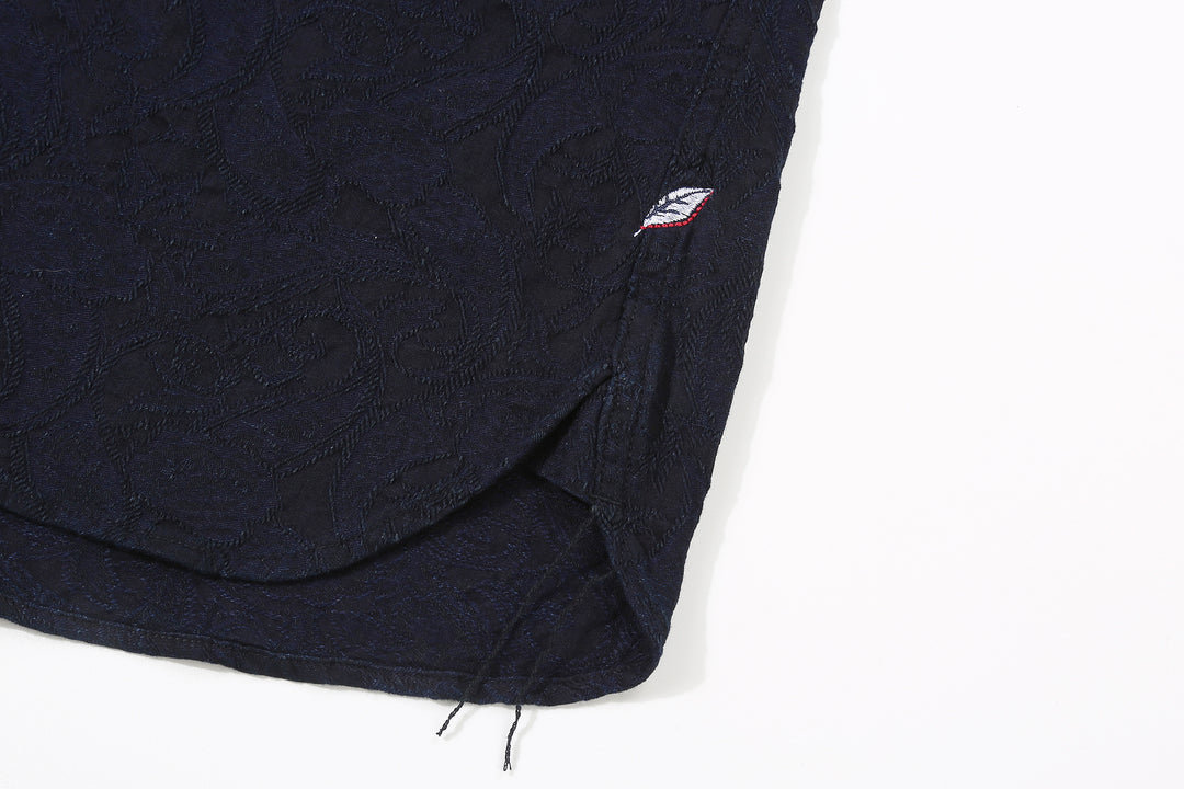 Pure Blue Japan 2226-2 Indigo Paisley Jacquard Shirt – Shoai Leaf Embroidery and Side Hem