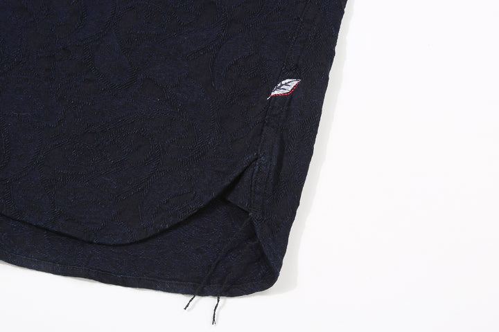 Pure Blue Japan 2226-2 Indigo Paisley Jacquard Shirt – Shoai Leaf Embroidery and Side Hem