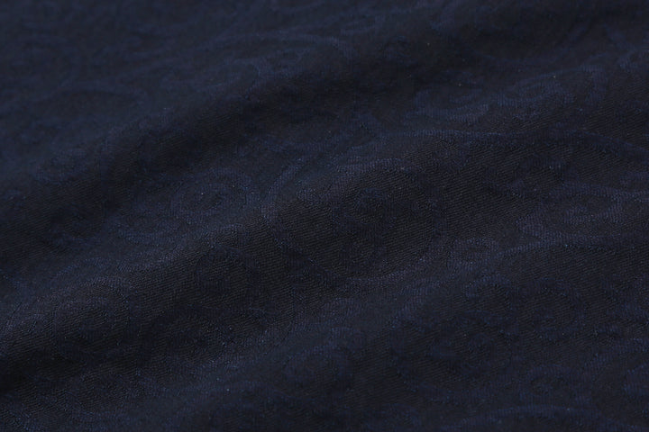 Pure Blue Japan 2226-1 Indigo Arabesque Jacquard Shirt – Woven Arabesque Fabric Close-Up