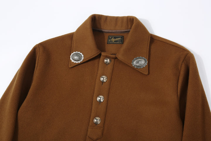 Stevenson Overall Brave Man BM2 Navajo shirt golden brown front view collar