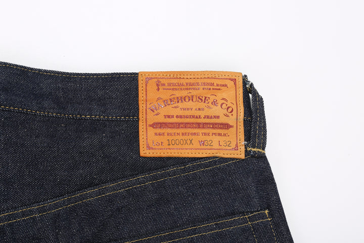 Warehouse Dead Stock Blue Lot 1000XX Straight Fit Jeans - Vegetable-Tanned Deerskin Patch