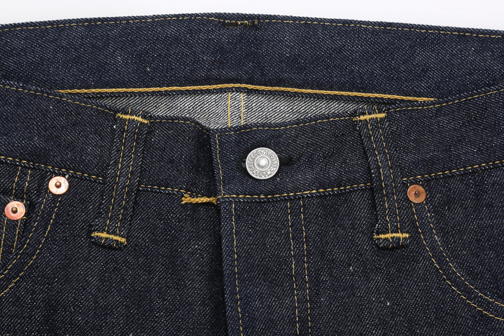 Warehouse Dead Stock Blue Lot 1000XX Straight Fit Jeans – Iron Tack Button And Front Waistband - Detail