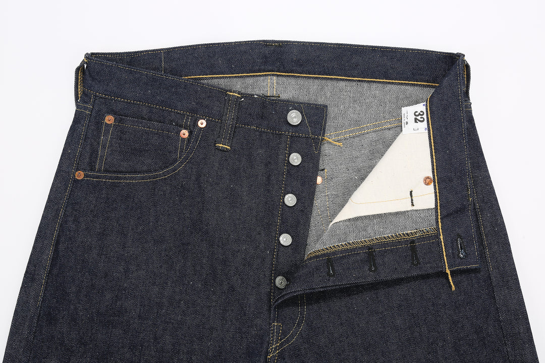 Warehouse Dead Stock Blue Lot 1000XX Straight Fit Jeans – Open - Button Fly And Waistband