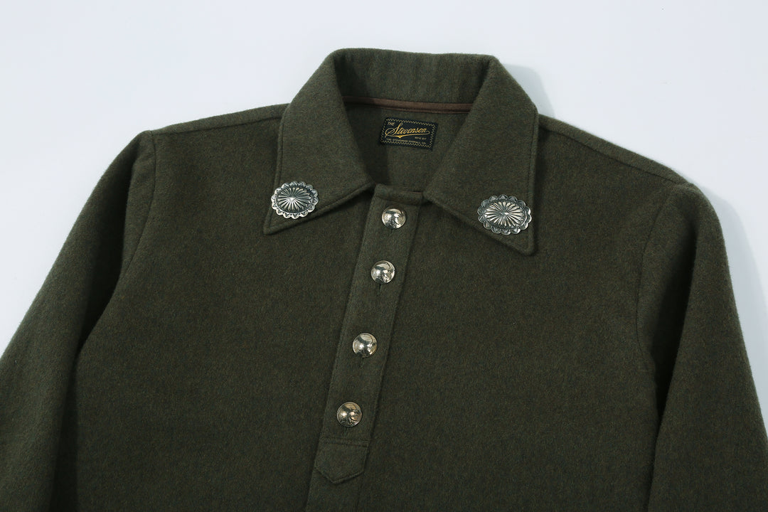 Stevenson Overall Brave Man BM2 Navajo shirt olive front view collar