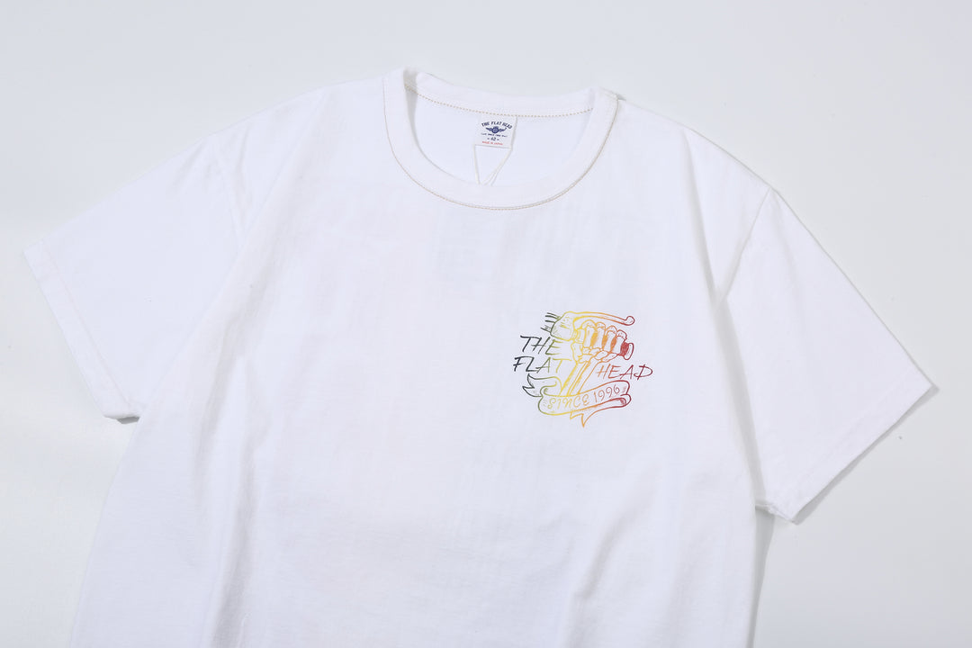 The Flat Head FN-THC-053 chopper gradation print T-shirt white front view