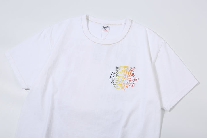 The Flat Head FN-THC-053 chopper gradation print T-shirt white front view