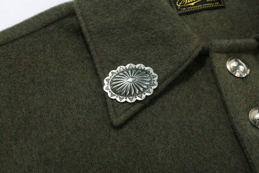 Stevenson Overall Brave Man BM2 Navajo shirt olive concho close up