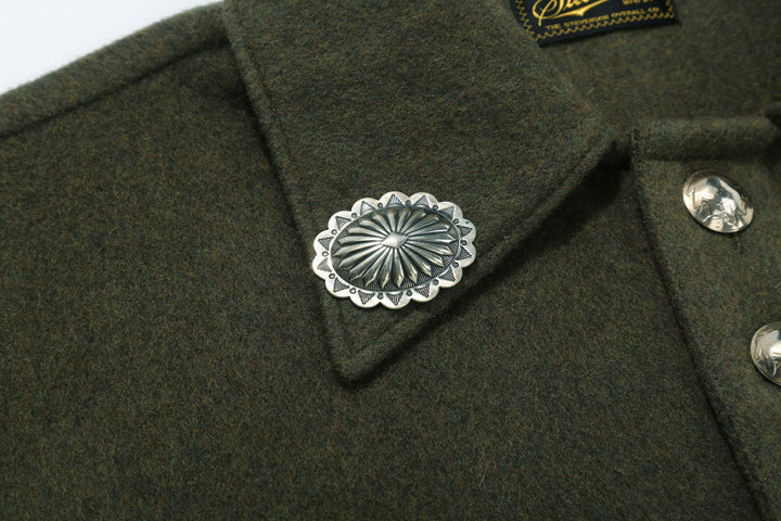 Stevenson Overall Brave Man BM2 Navajo shirt olive concho close up
