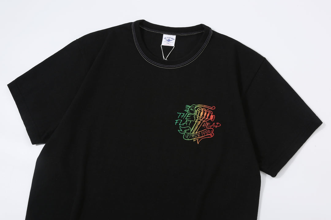 The Flat Head FN-THC-053 chopper gradation print T-shirt black front view