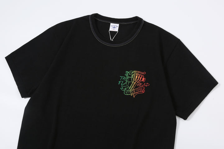 The Flat Head FN-THC-053 chopper gradation print T-shirt black front view