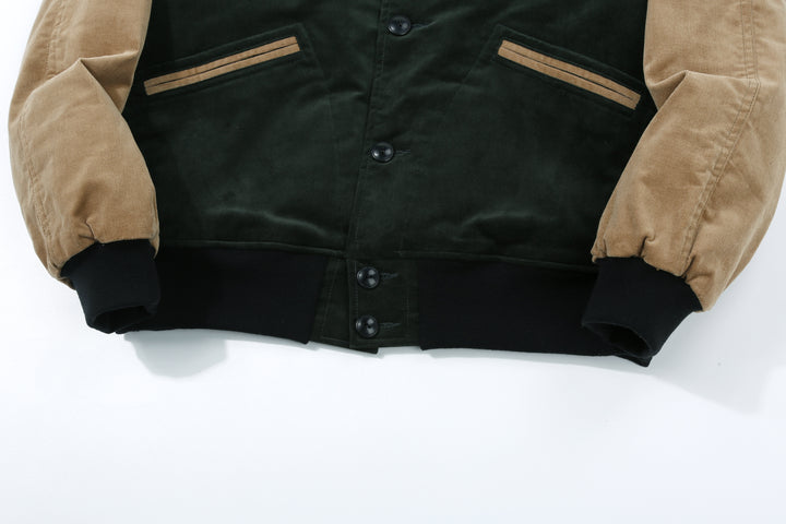 Stevenson Overall Co. Golden Era Athletic - GA1 Classic Varsity Jacket - Dark Green x Beige