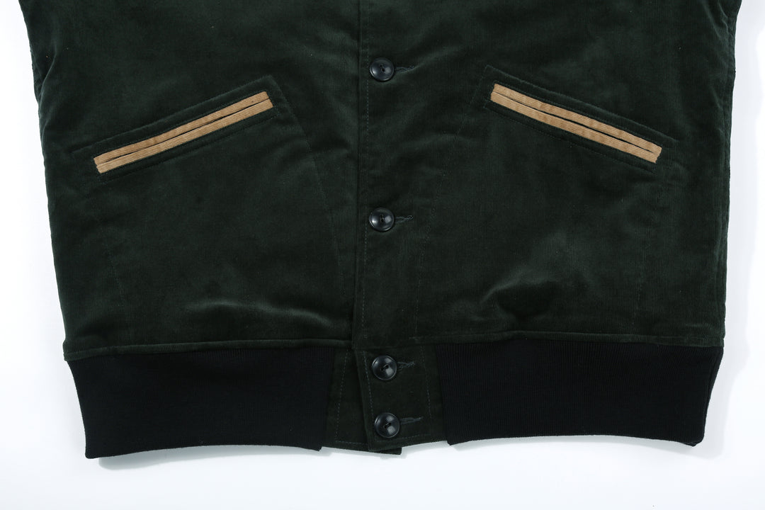 Stevenson Overall Co. Golden Era Athletic - GA1 Classic Varsity Jacket - Dark Green x Beige